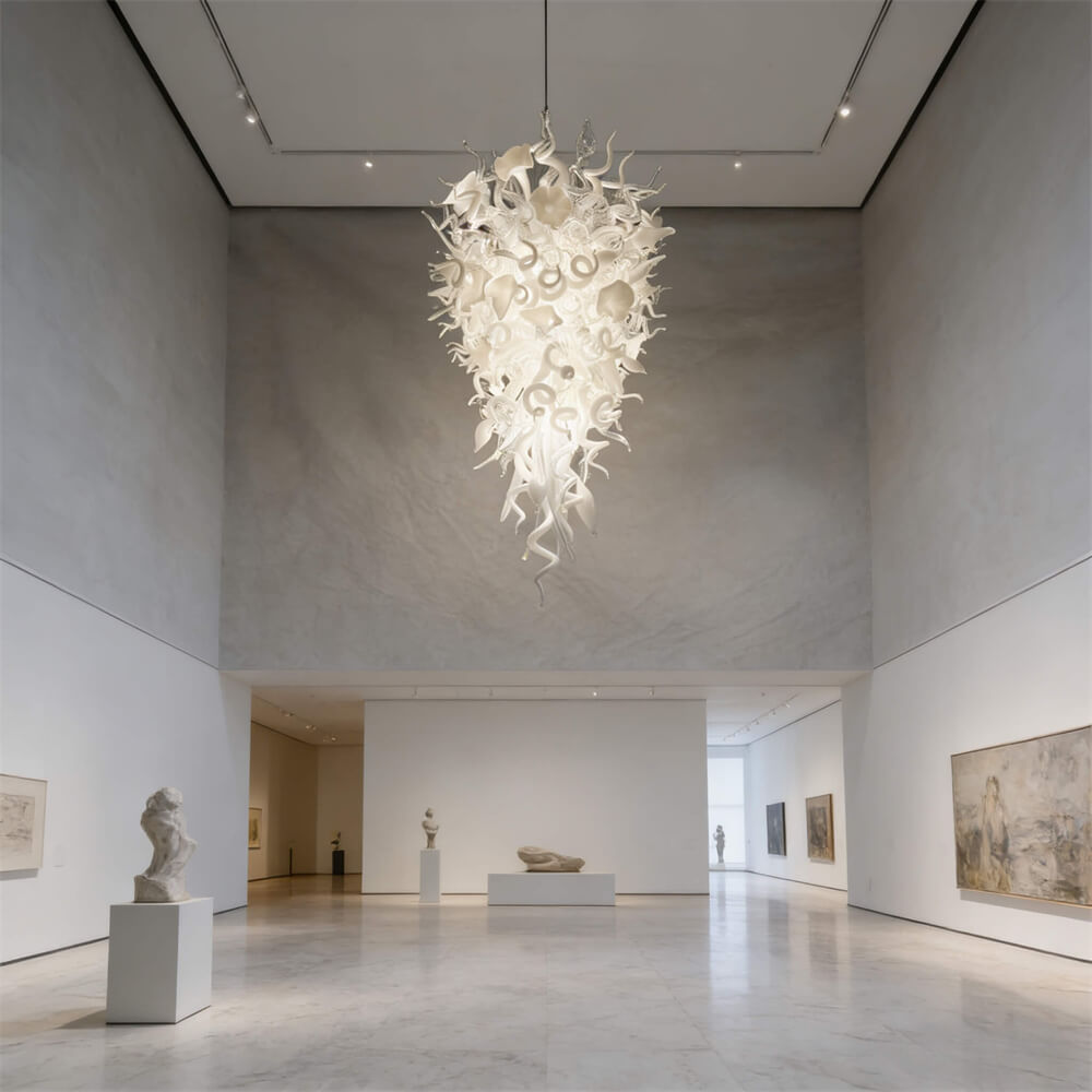 White color mixed flowers and tubes handblown glass chandelier stairway decoration