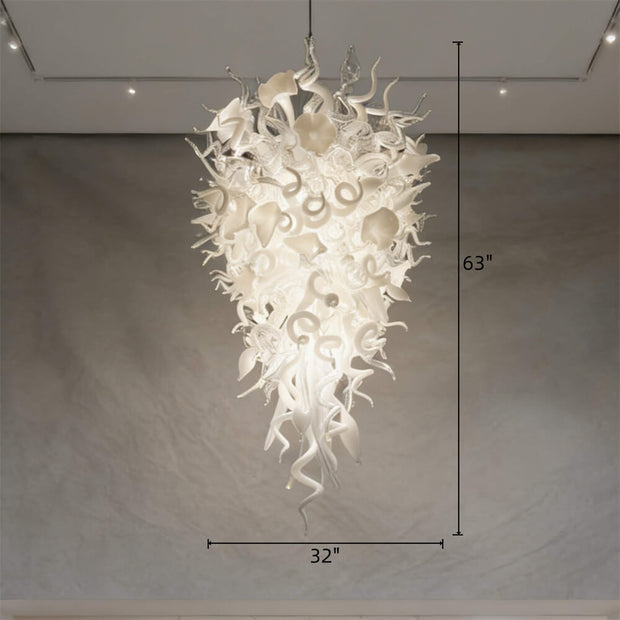 White color mixed flowers and tubes handblown glass chandelier stairway decoration