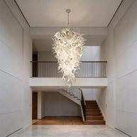 White color mixed flowers and tubes handblown glass chandelier stairway decoration