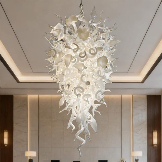 White color mixed flowers and tubes handblown glass chandelier stairway decoration
