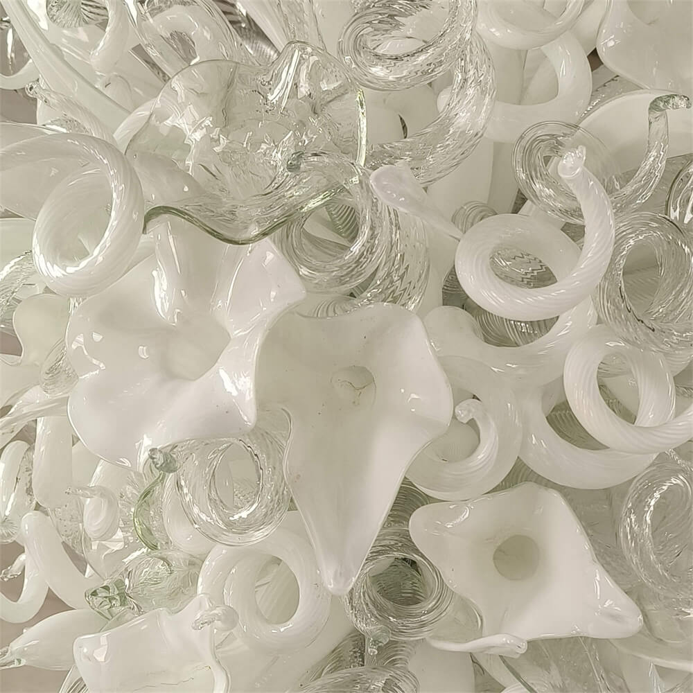 White color mixed flowers and tubes handblown glass chandelier stairway decoration