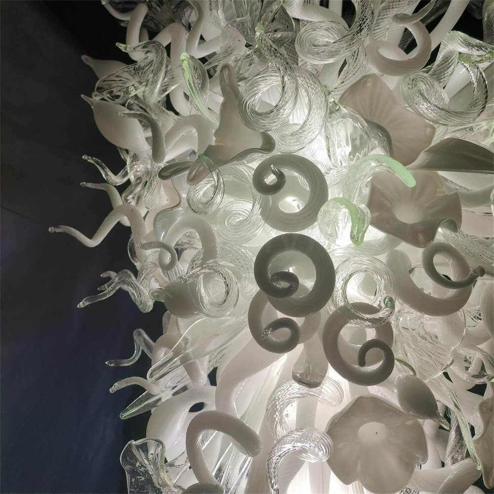 White color mixed flowers and tubes handblown glass chandelier stairway decoration