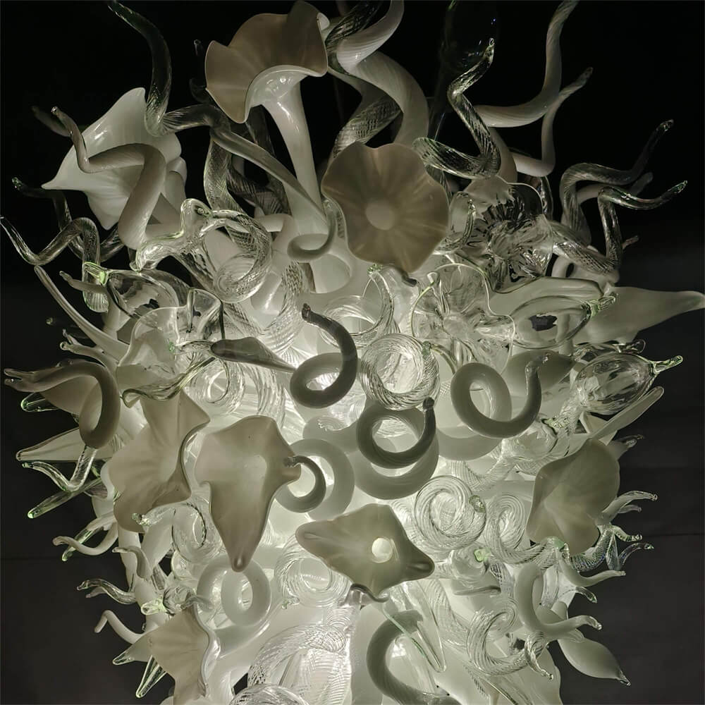 White color mixed flowers and tubes handblown glass chandelier stairway decoration