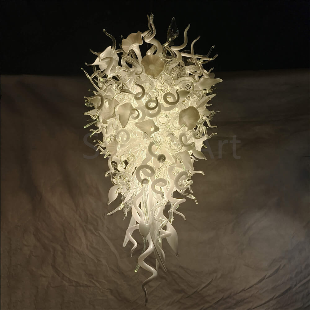 White color mixed flowers and tubes handblown glass chandelier stairway decoration
