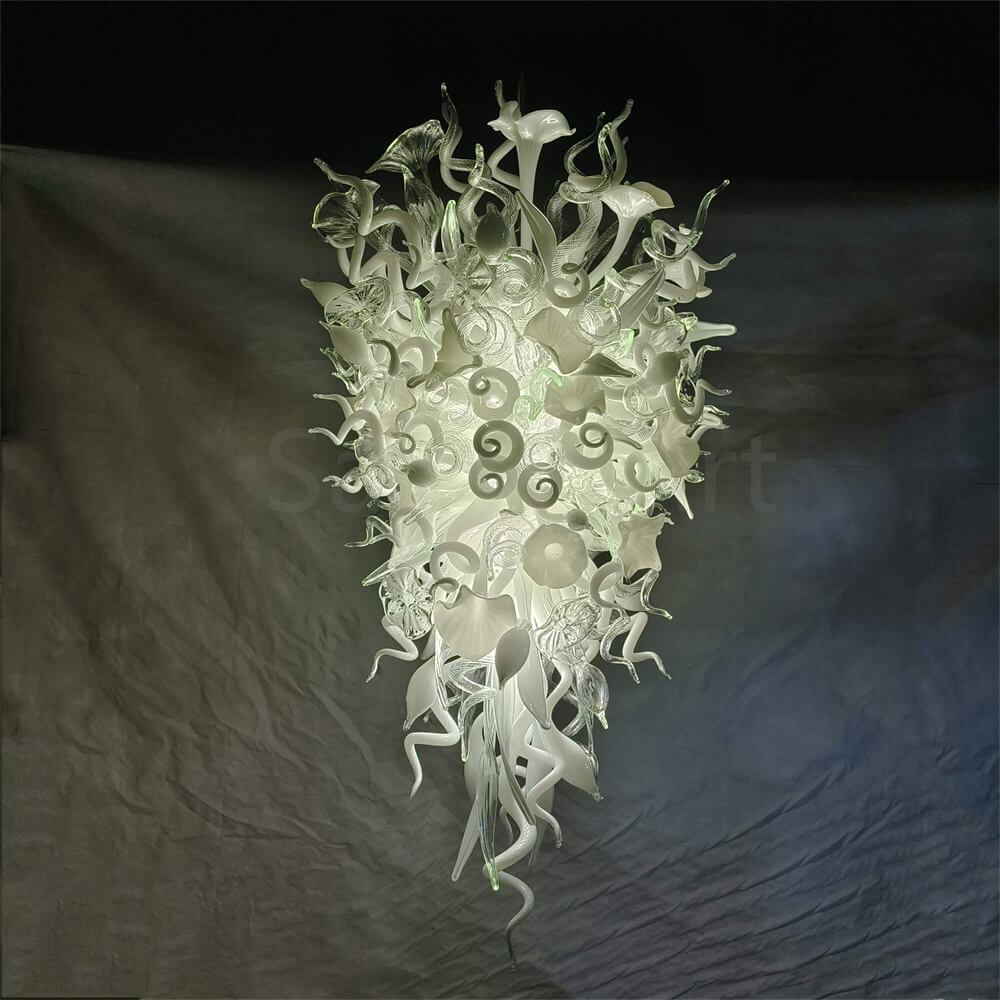 White color mixed flowers and tubes handblown glass chandelier stairway decoration