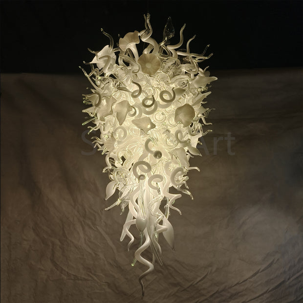 White color mixed flowers and tubes handblown glass chandelier stairway decoration