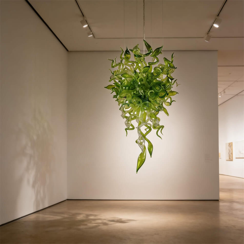 Green color Blown art glass chandelier natural style villa decoration
