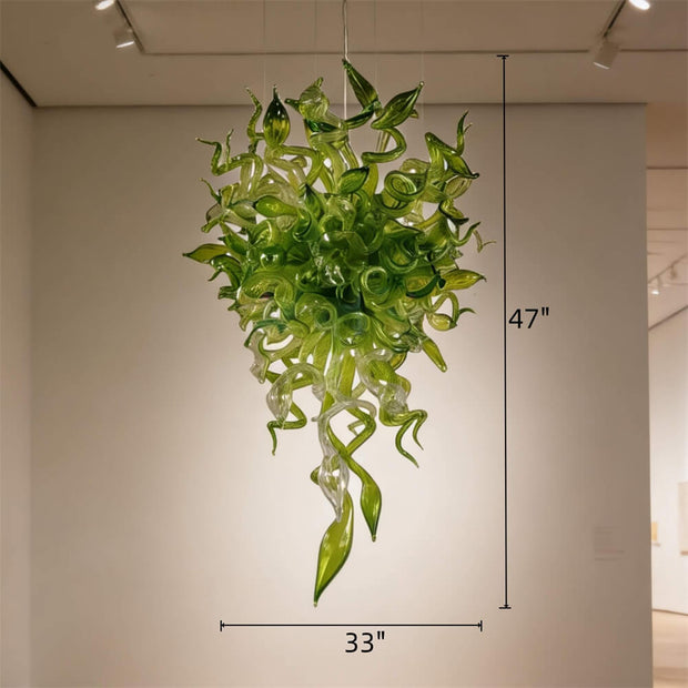 Green color Blown art glass chandelier natural style villa decoration