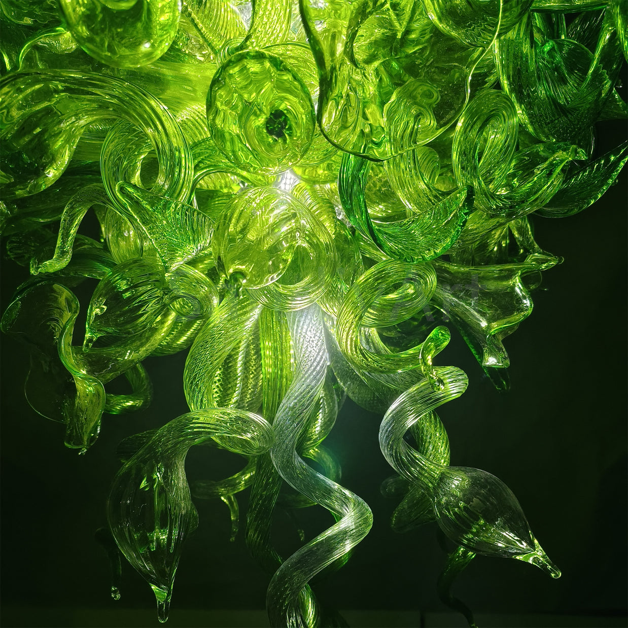 Green color Blown art glass chandelier natural style villa decoration