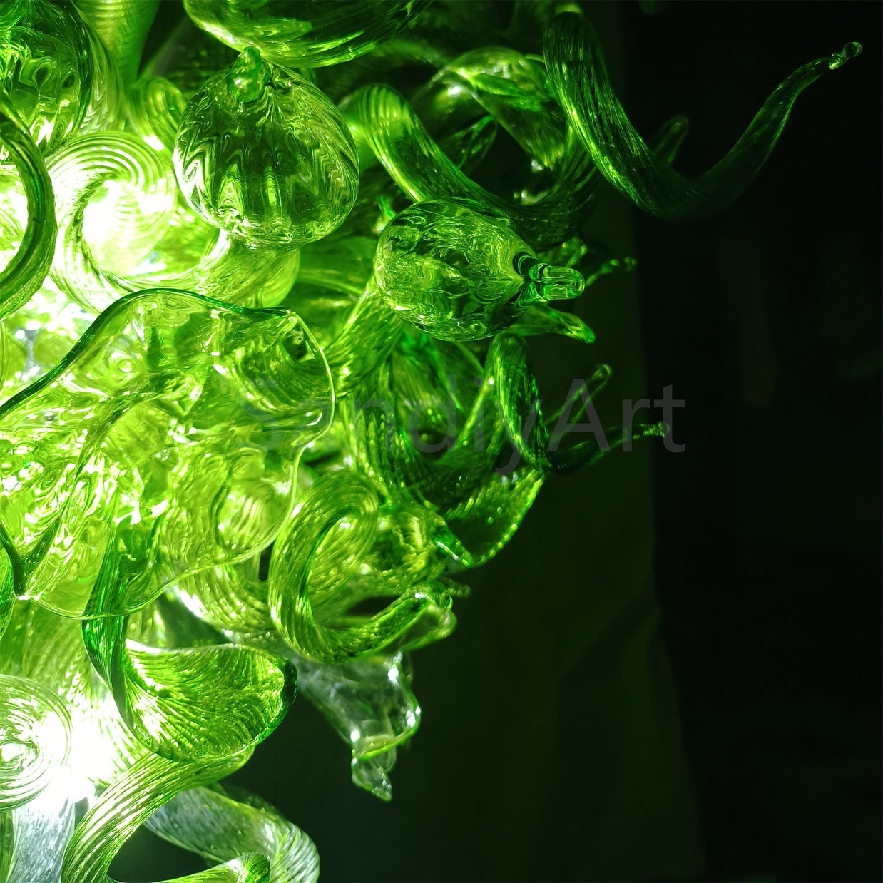 Green color Blown art glass chandelier natural style villa decoration