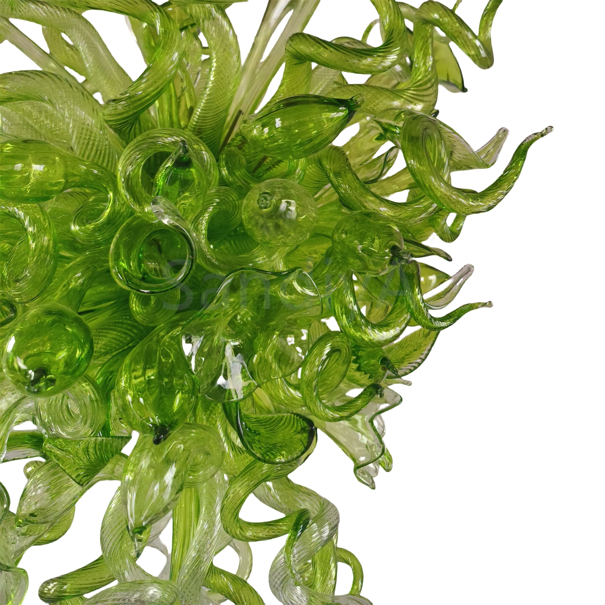 Green color Blown art glass chandelier natural style villa decoration