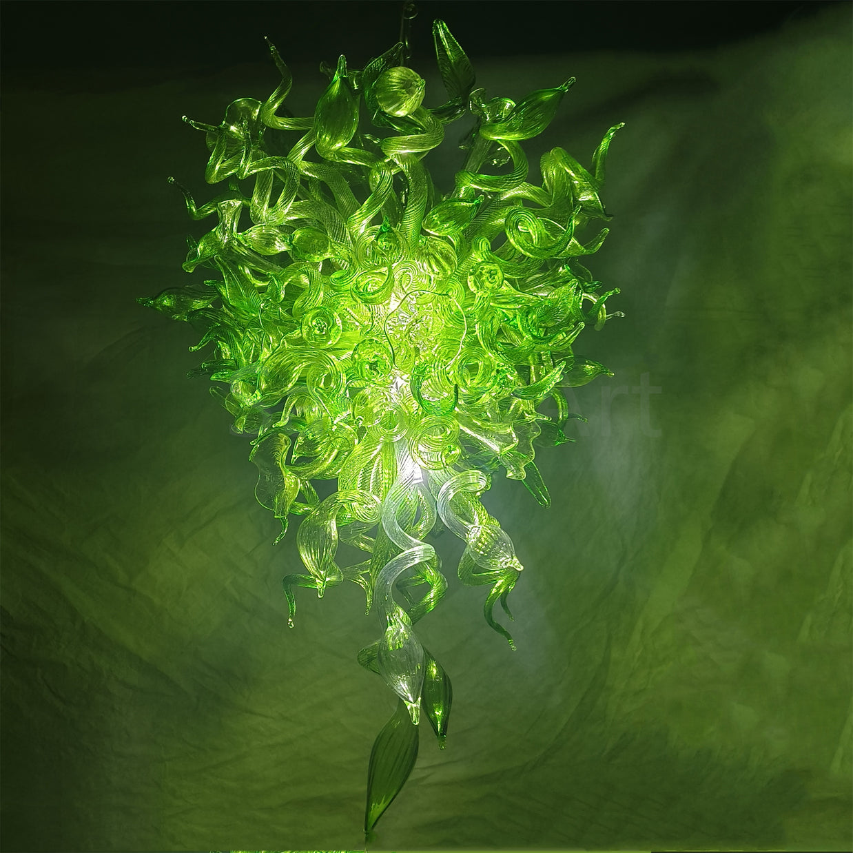 Green color Blown art glass chandelier natural style villa decoration