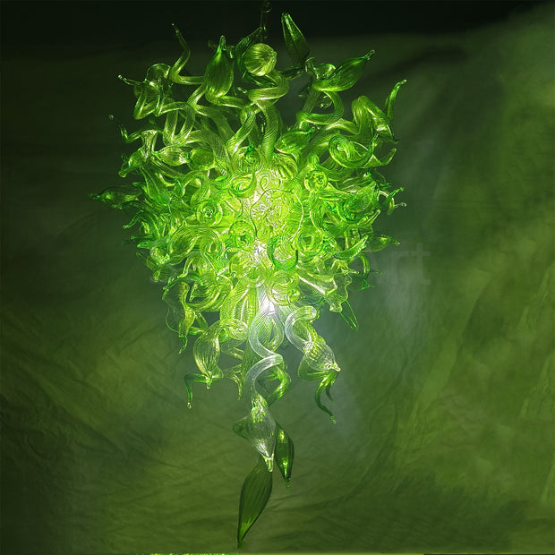 Green color Blown art glass chandelier natural style villa decoration