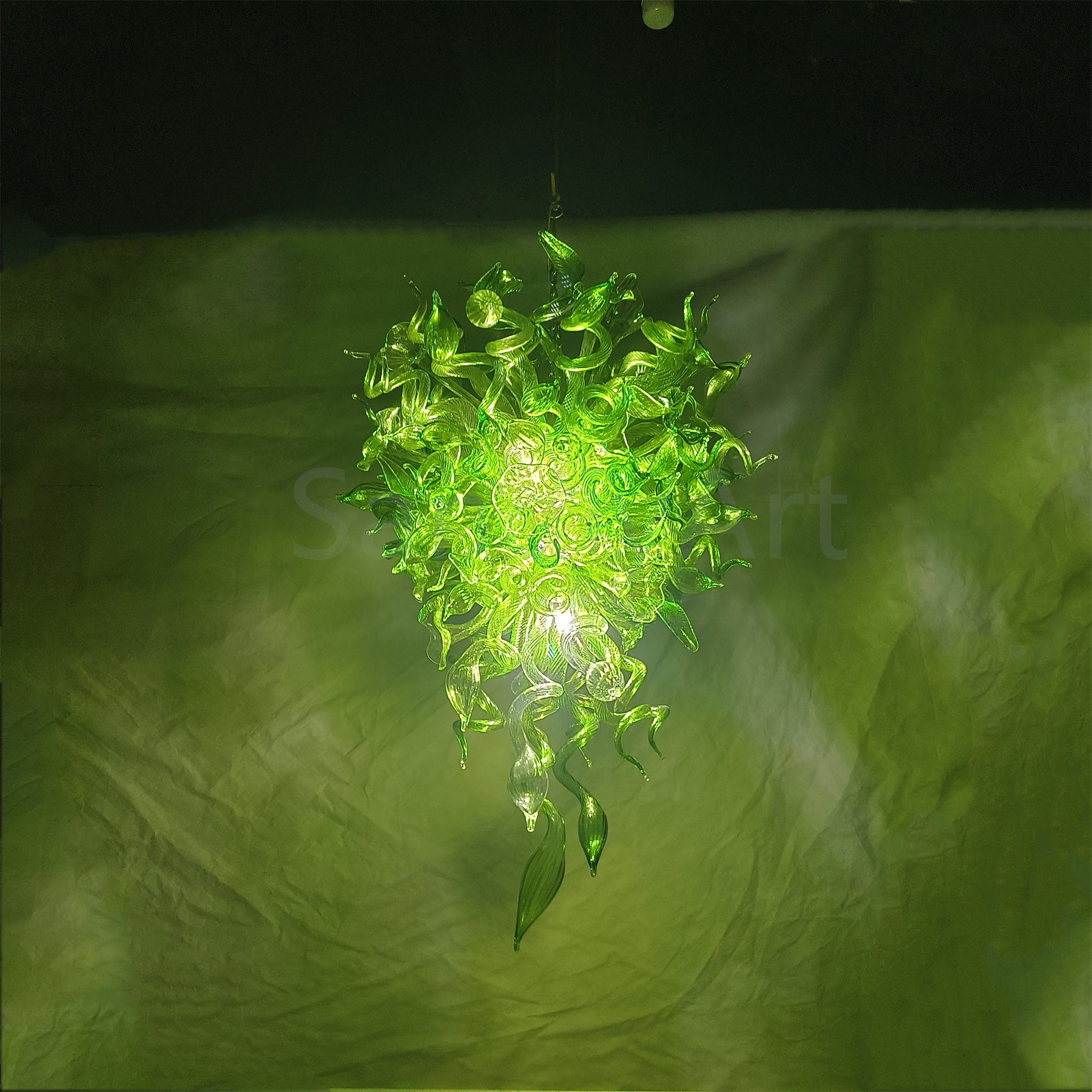 Green color Blown art glass chandelier natural style villa decoration