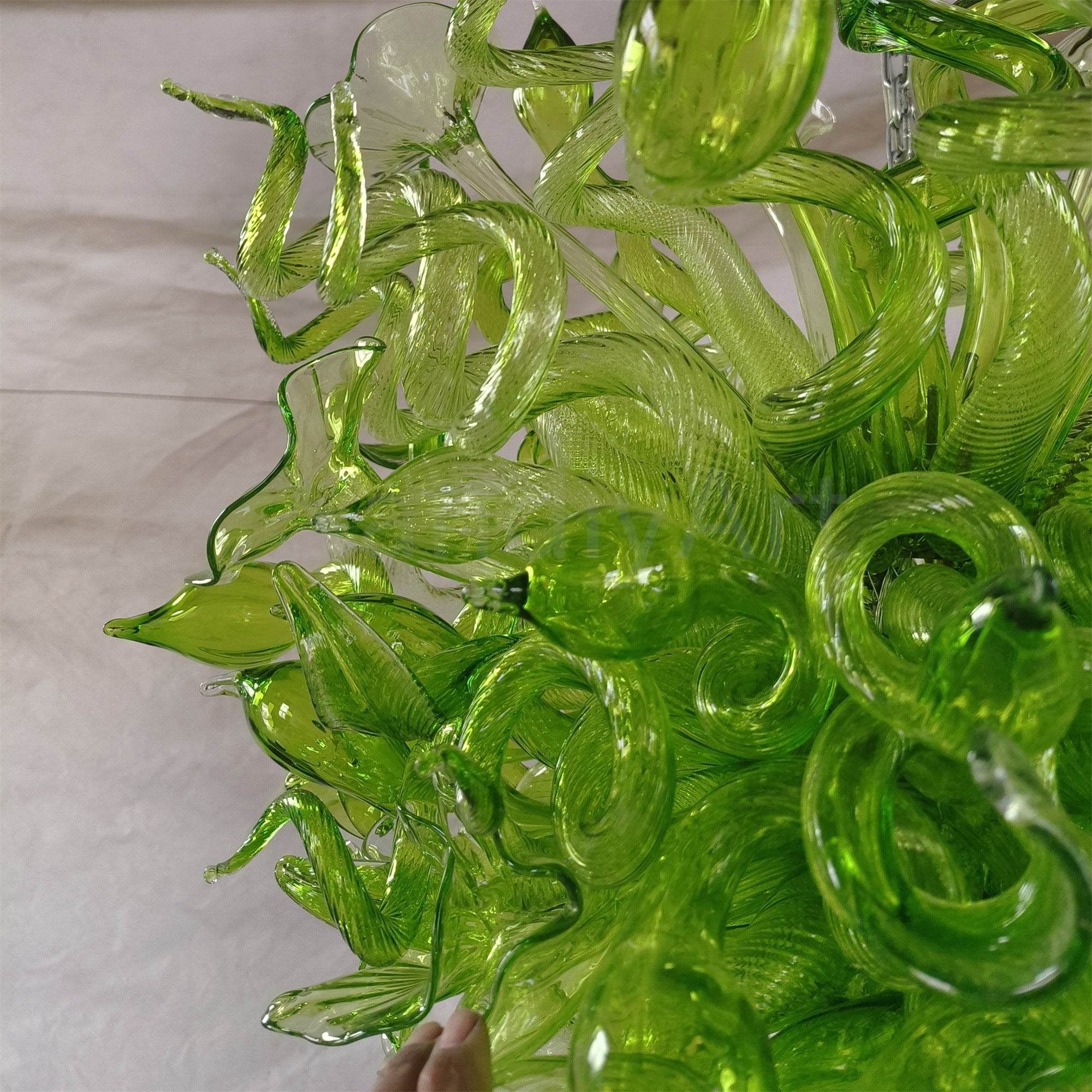 Green color Blown art glass chandelier natural style villa decoration
