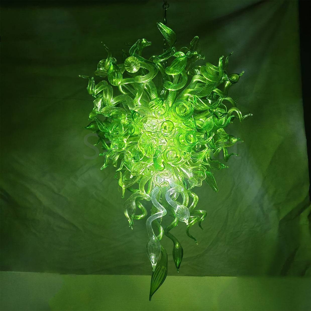 Green color Blown art glass chandelier natural style villa decoration