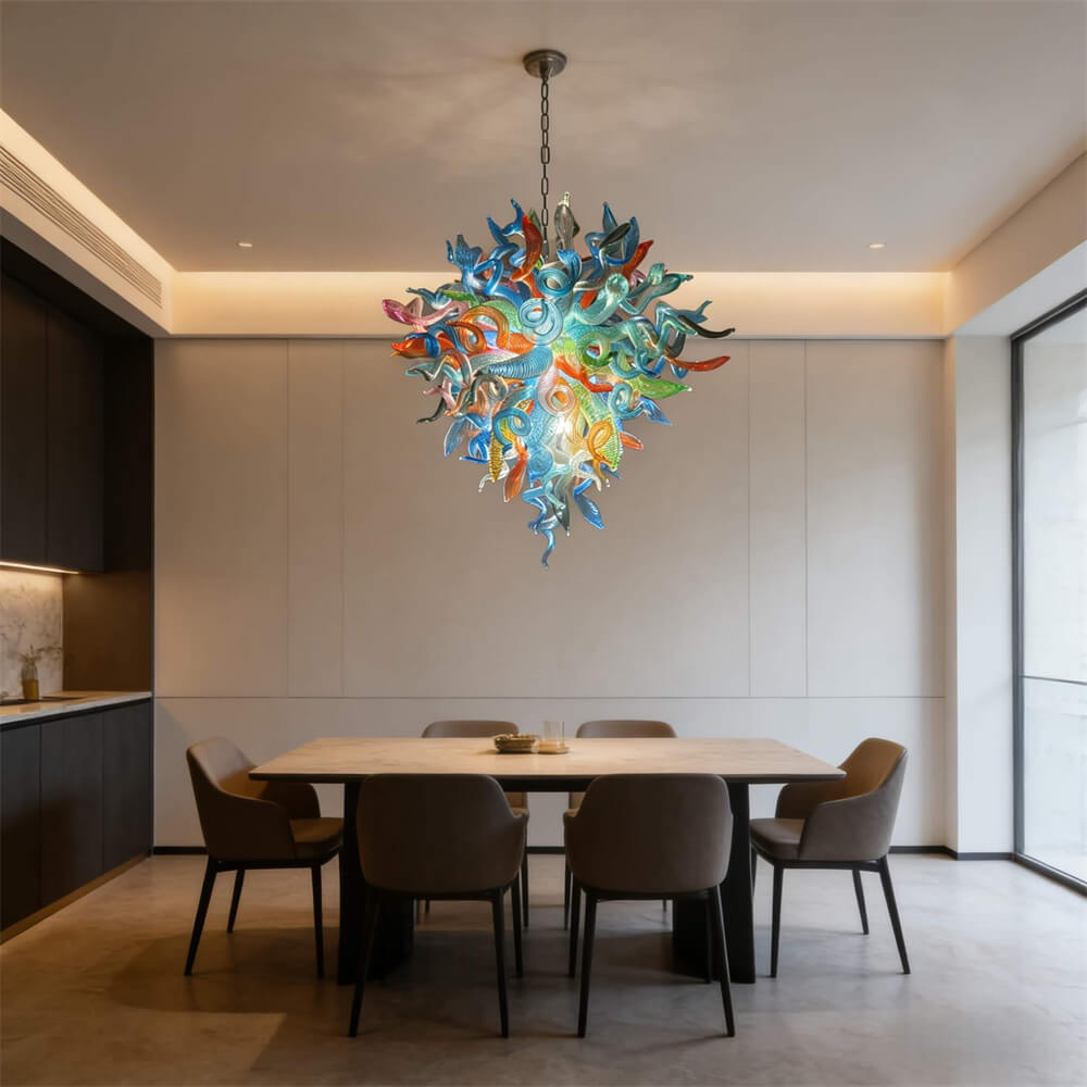 DIY colorful blown glass chandelier artist