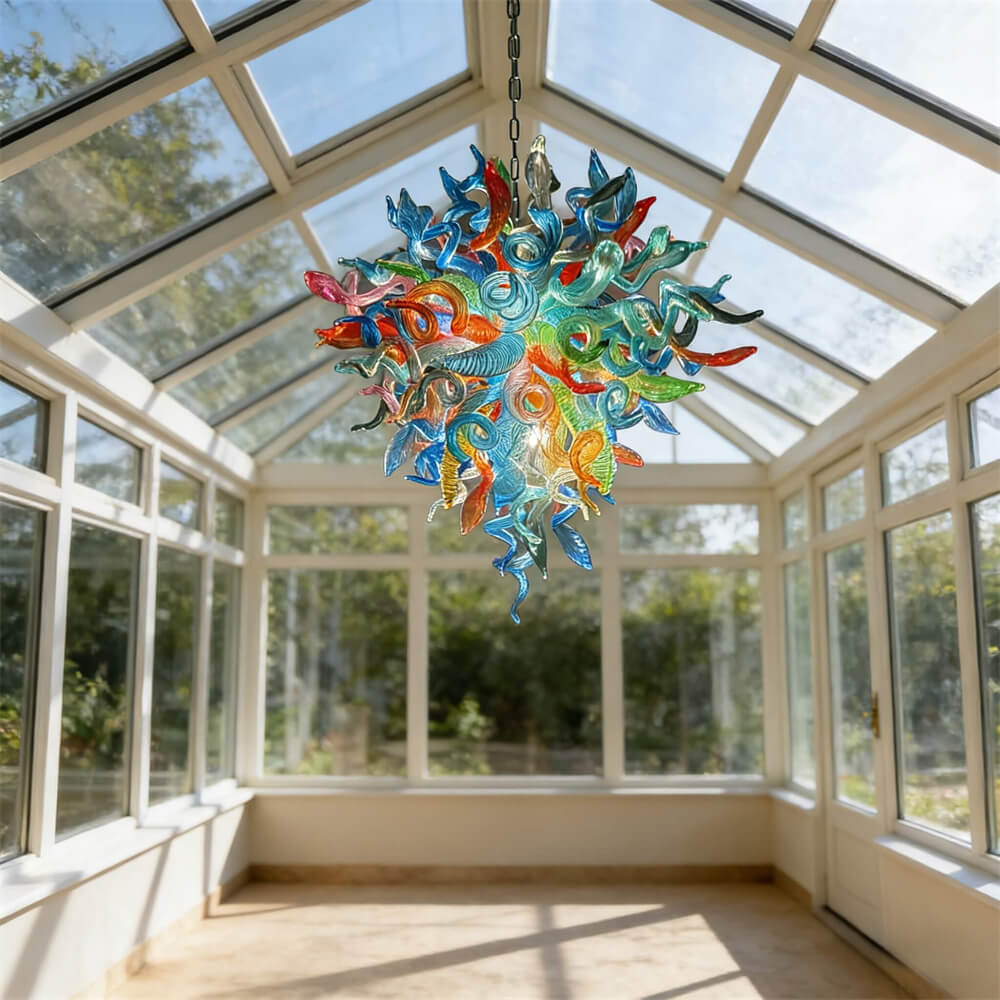 DIY colorful blown glass chandelier artist