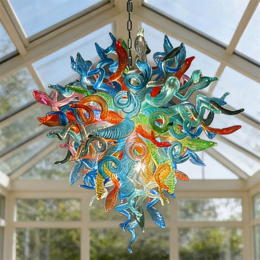 DIY colorful blown glass chandelier artist