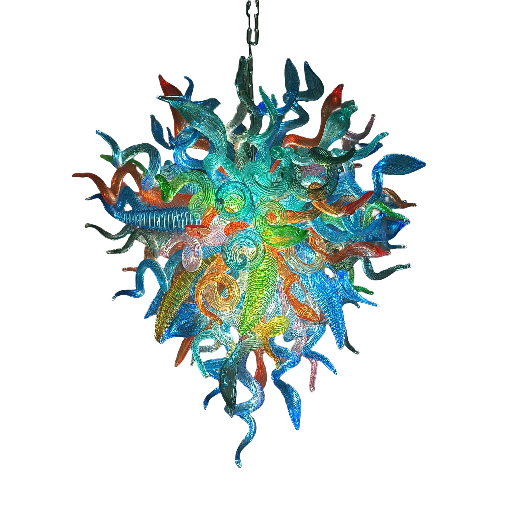DIY colorful blown glass chandelier artist