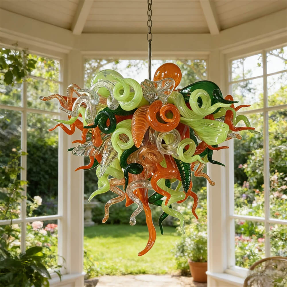 Multicolor blown glass chandelier dining room decoration
