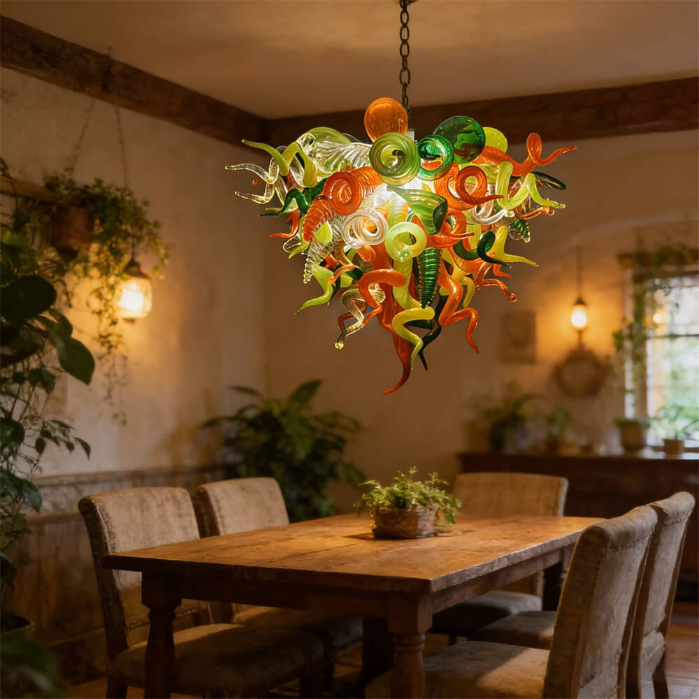Multicolor blown glass chandelier dining room decoration