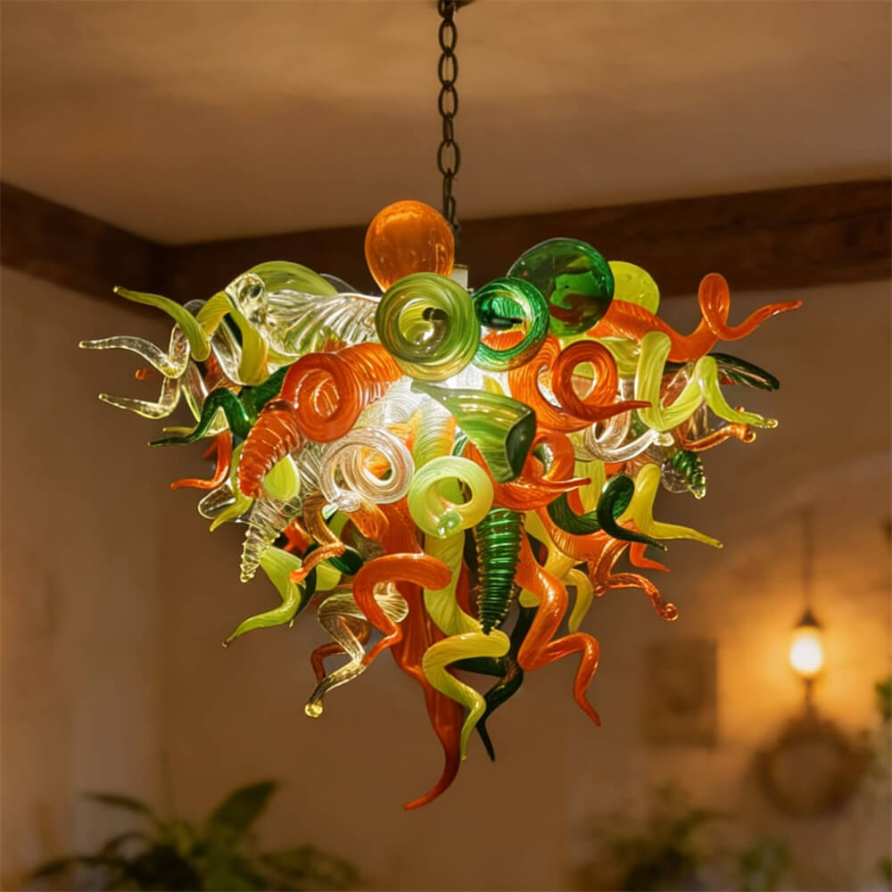 Multicolor blown glass chandelier dining room decoration