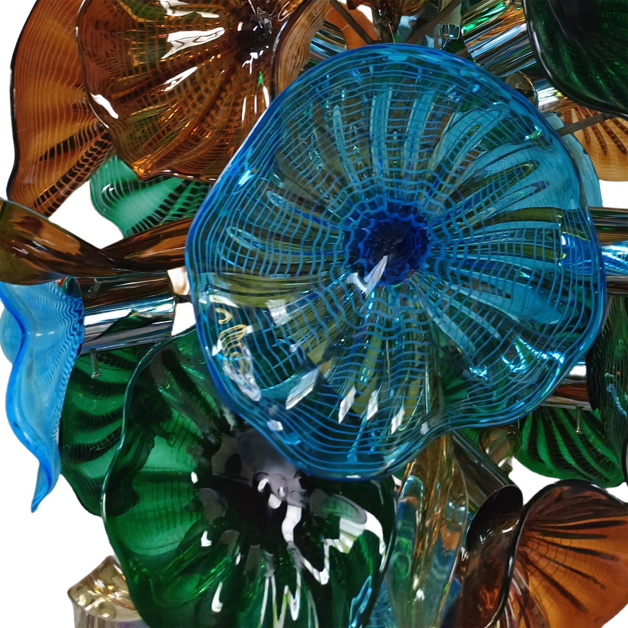 Handmade DIY art blown glass lotus leaf plate chandelier wedding lighting decoration