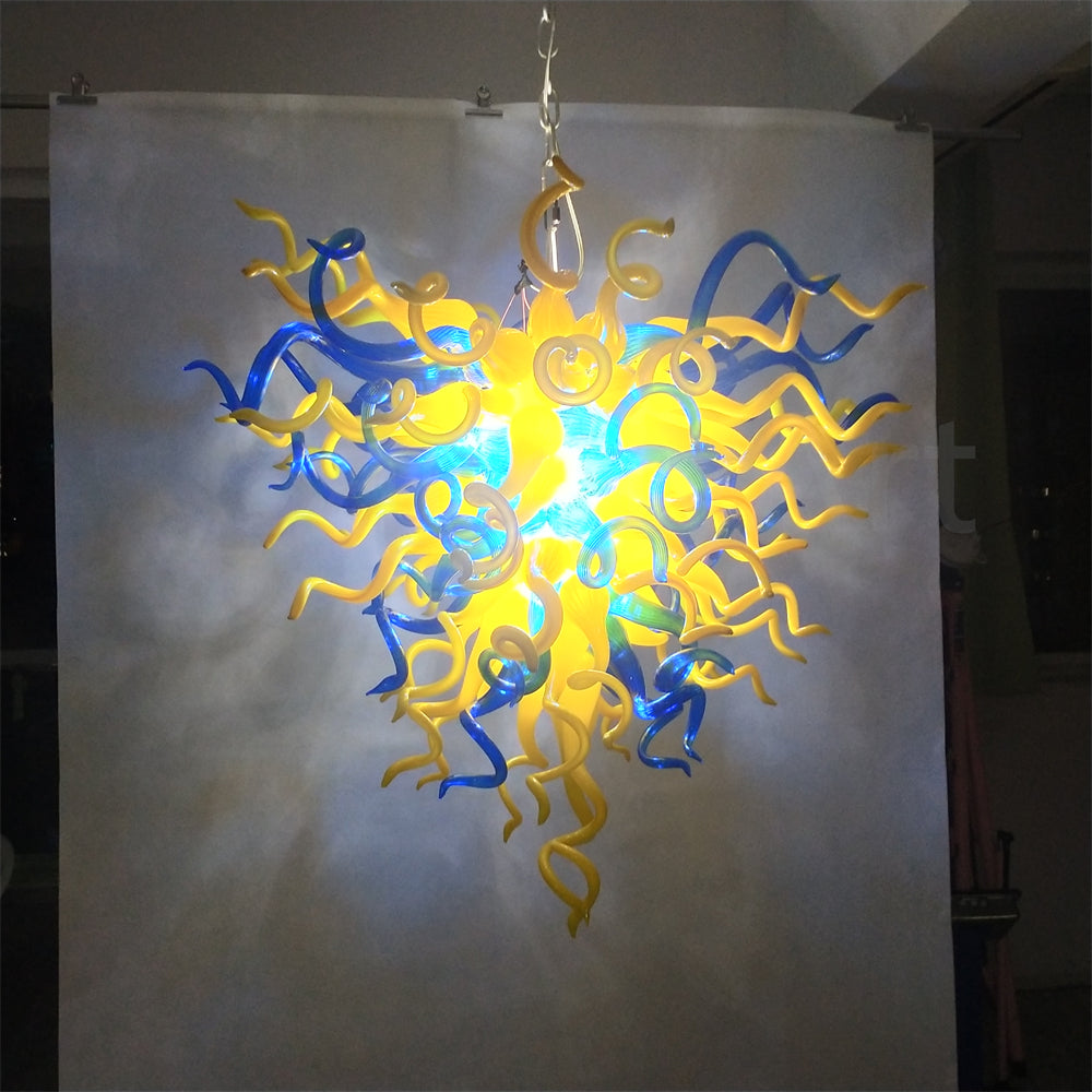 Blue and yellow blown glass chandelier for dining room decoration