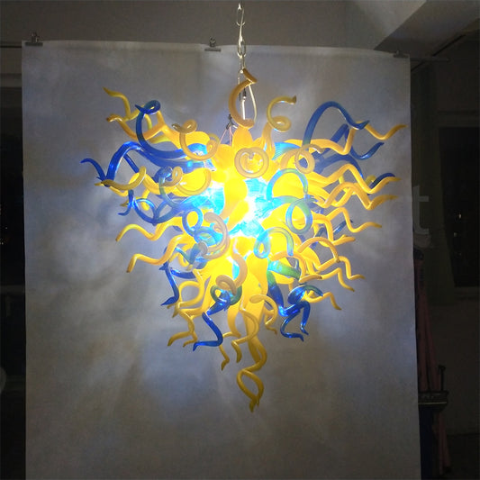 Blue and yellow blown glass for dining room decoration