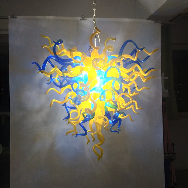 Blue and yellow blown glass chandelier for dining room decoration