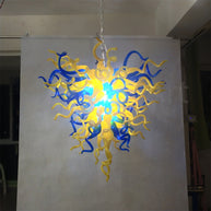 Blue and yellow blown glass chandelier for dining room decoration