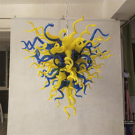 Blue and yellow blown glass chandelier for dining room decoration
