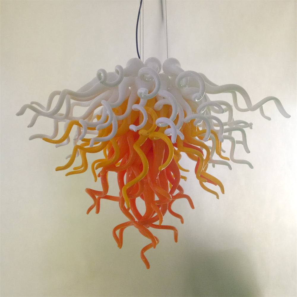 Yellow and white blown glass chandelier warm style suit for dining room decoration