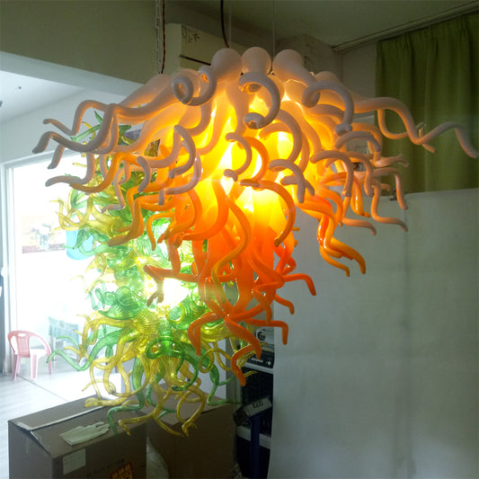 Yellow and white blown glass chandelier warm style suit for dining room decoration