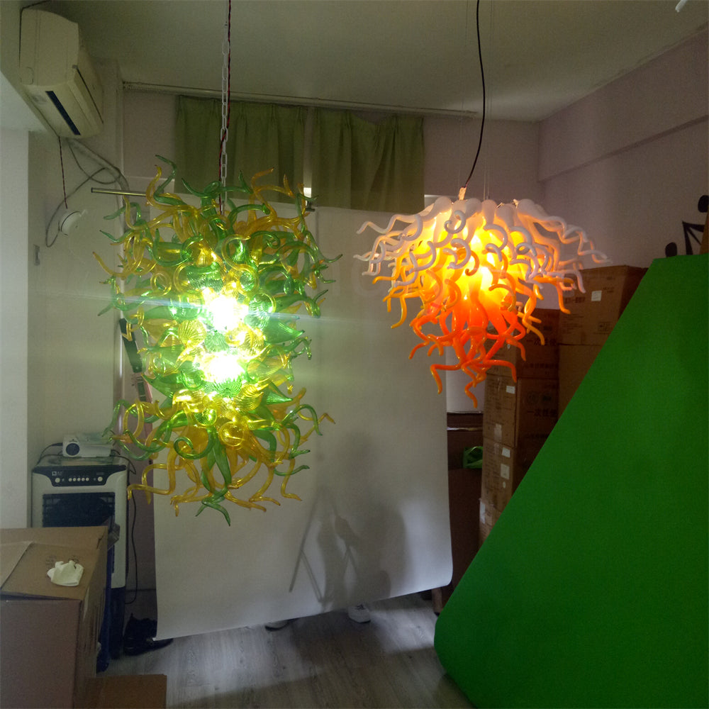 Yellow and white blown glass chandelier warm style suit for dining room decoration