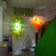 Yellow and white blown glass chandelier warm style suit for dining room decoration