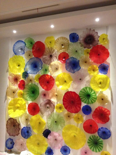 Custom multicolor handblown murano glass platters for wall decoration chihuly style art wall
