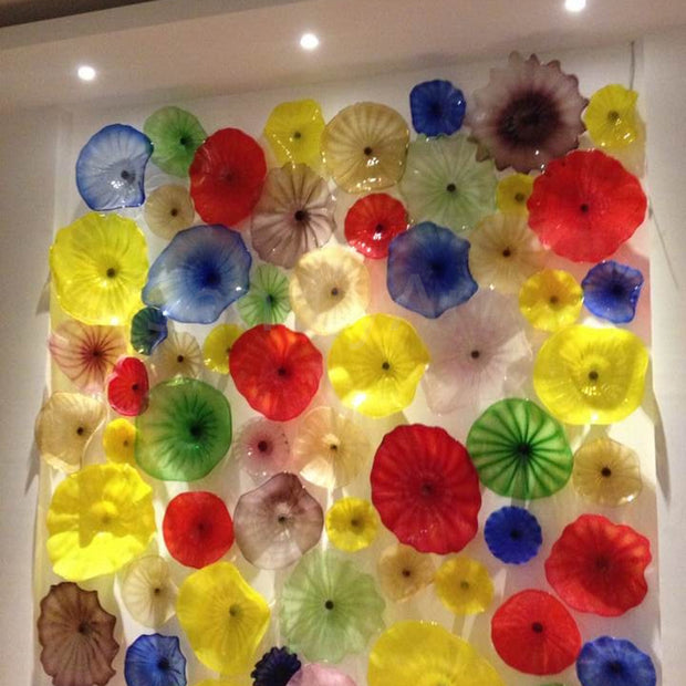 Custom multicolor handblown murano glass platters for wall decoration chihuly style art wall