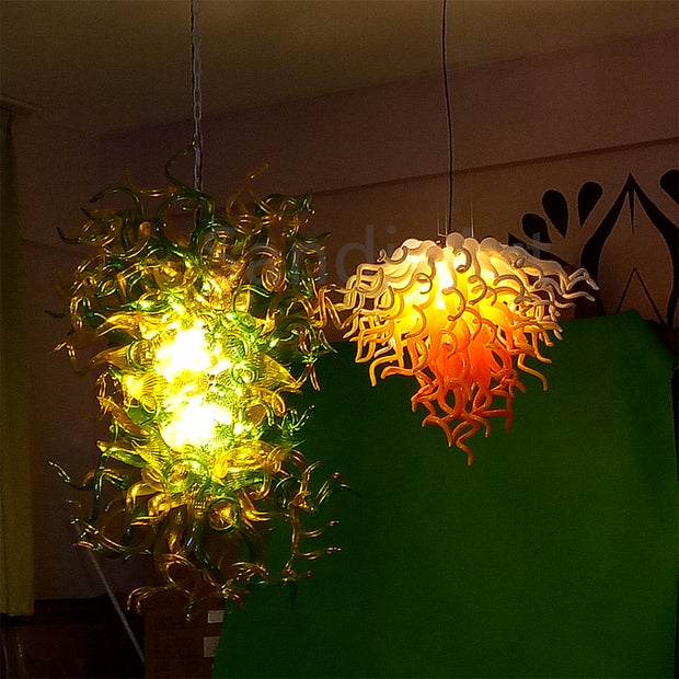 Yellow and white blown glass chandelier warm style suit for dining room decoration