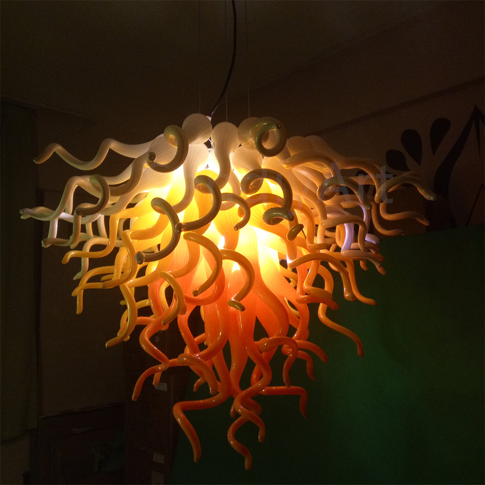 Yellow and white blown glass chandelier warm style suit for dining room decoration