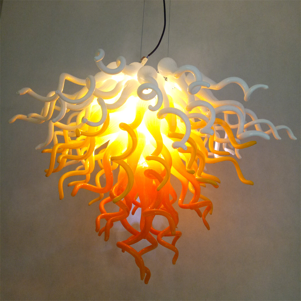Yellow and white blown glass chandelier warm style suit for dining room decoration