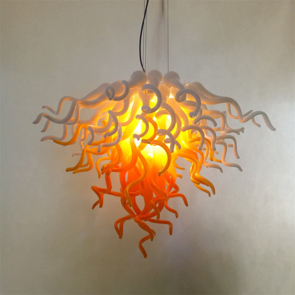 Yellow and white blown glass chandelier warm style suit for dining room decoration