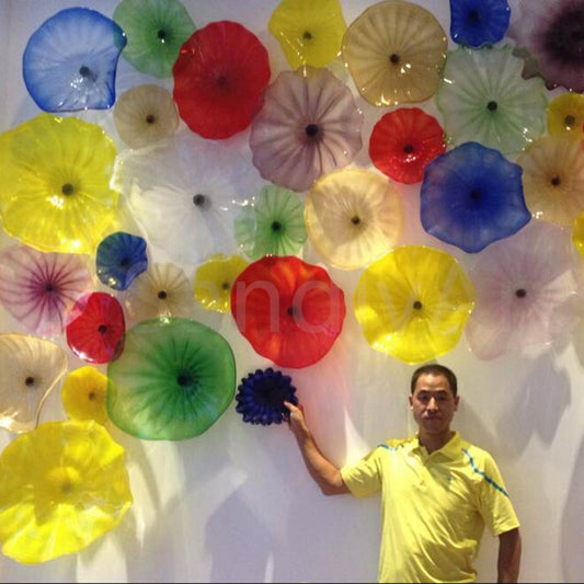 Custom multicolor handblown murano glass platters for wall decoration chihuly style art wall