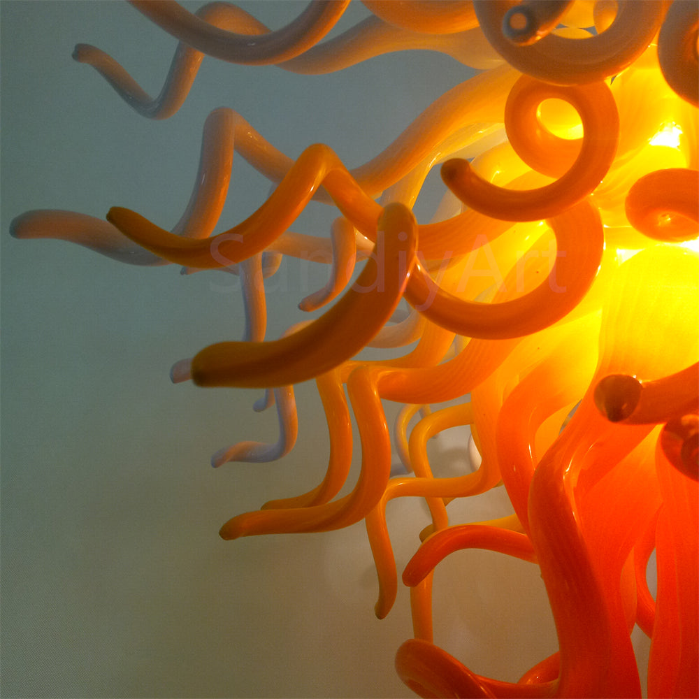 Yellow and white blown glass chandelier warm style suit for dining room decoration