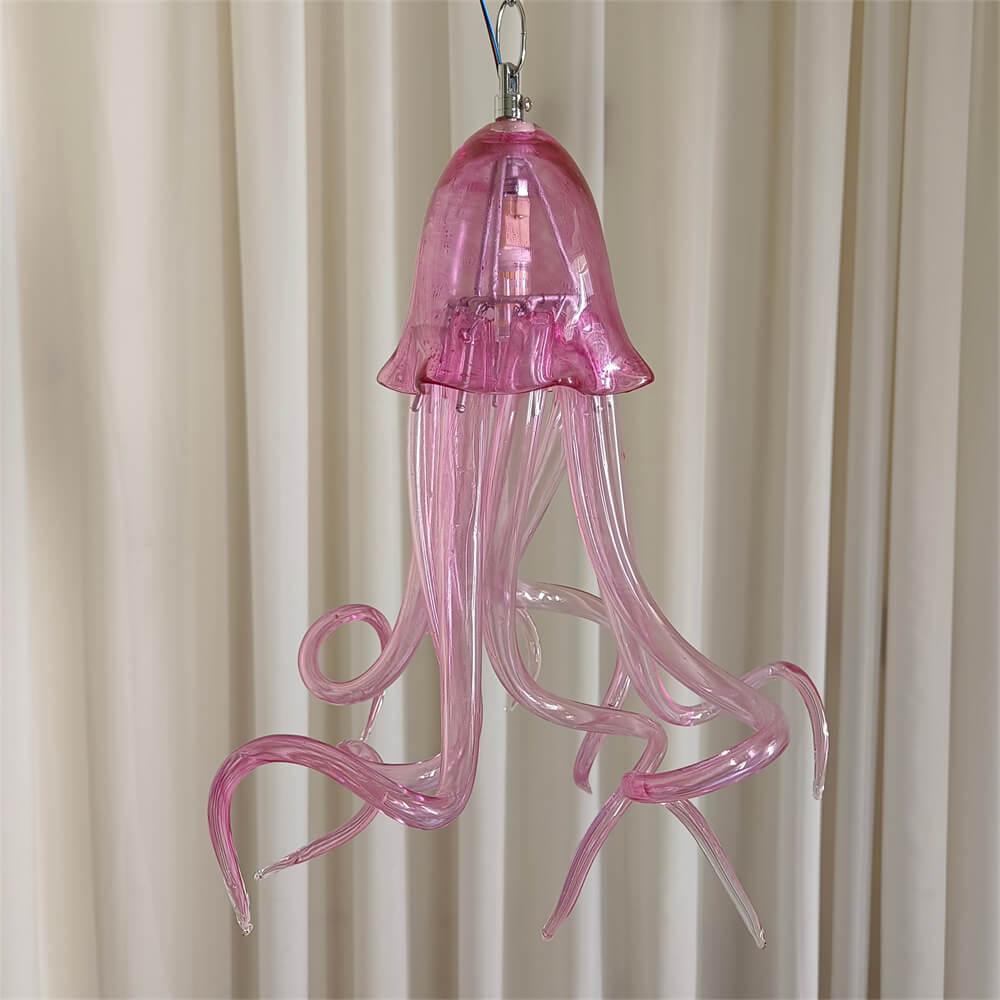 Small pink color hand made blown glass Jellyfish pendant light