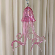 Small pink color hand made blown glass Jellyfish pendant light