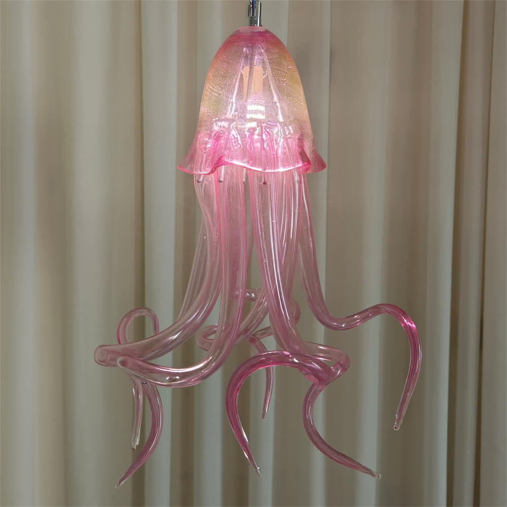 Small pink color hand made blown glass Jellyfish pendant light