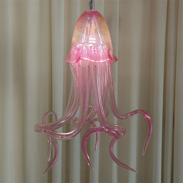 Small pink color hand made blown glass Jellyfish pendant light