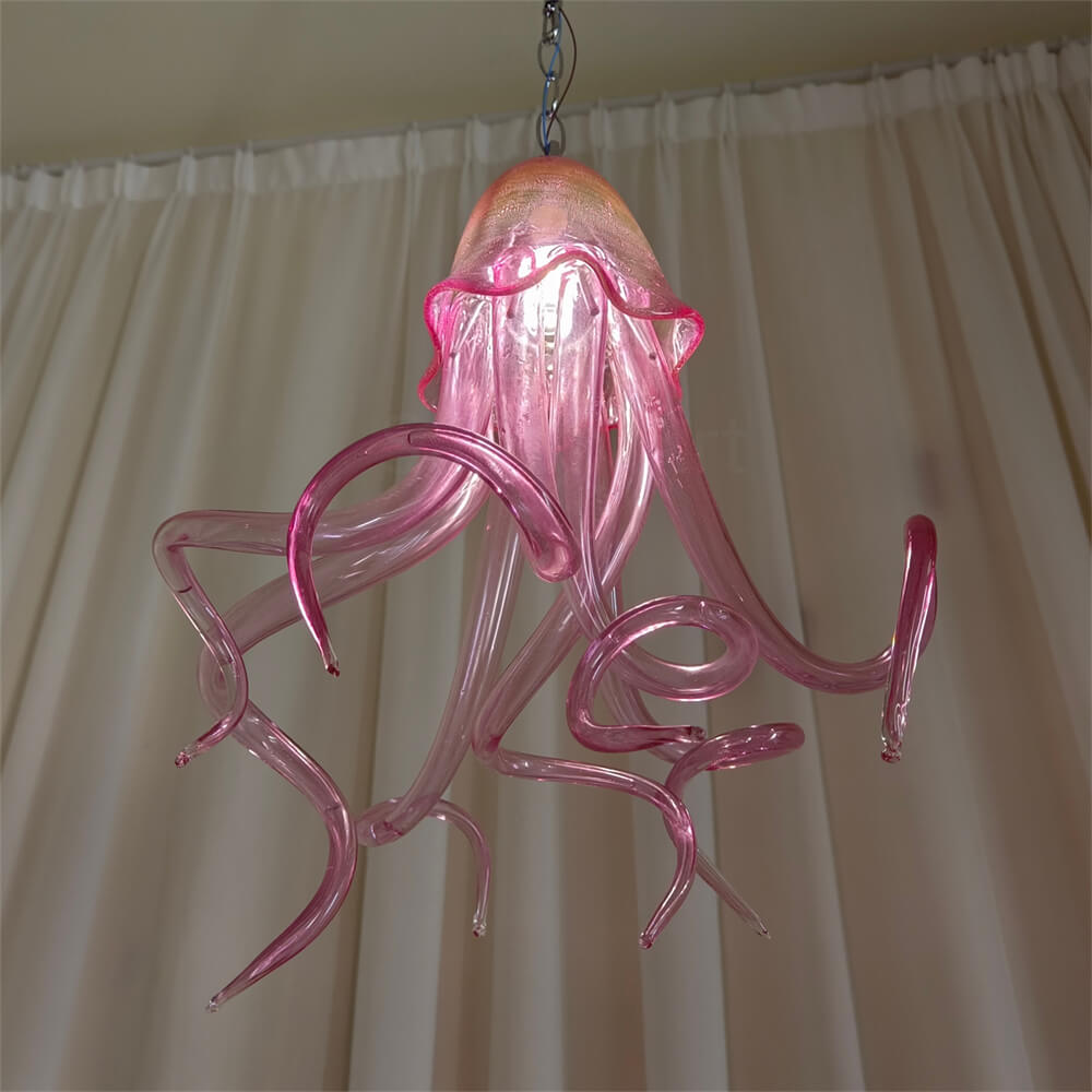Small pink color hand made blown glass Jellyfish pendant light